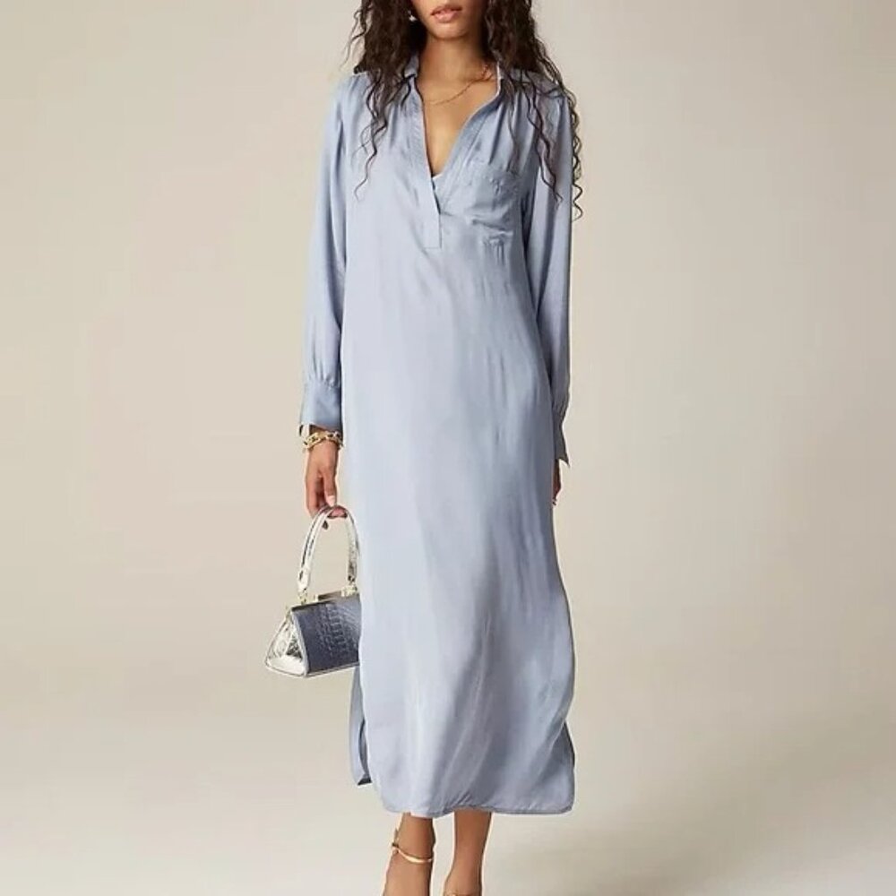J. Crew Bungalow Drapey Viscose Twill Dress in Lakeshore Blue Size XS